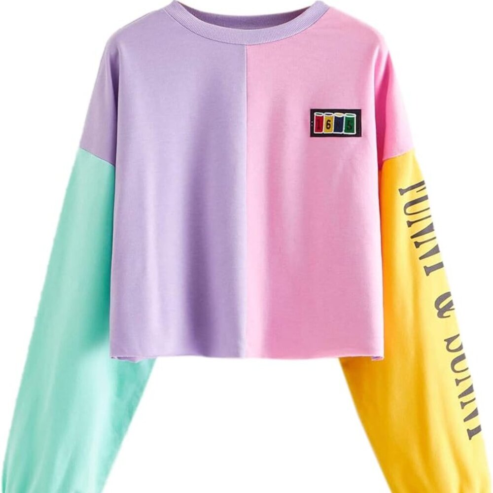 Funny & Sunny Print Color Block Sweater Top
